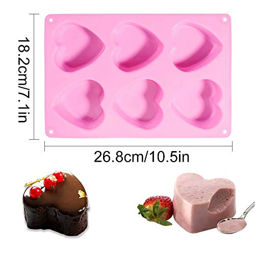 2 Pcs 6 Cavidad Corazón de silicona jabón molde cake pan Moldes de Silicona, Diseño de Corazón moldes de Silicona 3D Torta Fondant de la Pasta de Chocolate Jelly Candy Moldes, Rosado