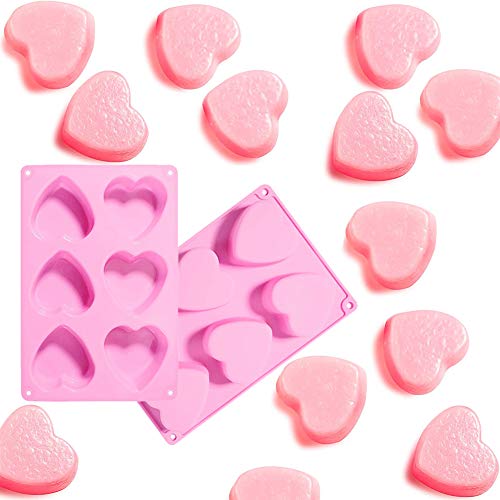 2 Pcs 6 Cavidad Corazón de silicona jabón molde cake pan Moldes de Silicona, Diseño de Corazón moldes de Silicona 3D Torta Fondant de la Pasta de Chocolate Jelly Candy Moldes, Rosado