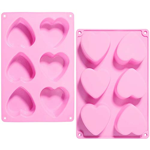 2 Pcs 6 Cavidad Corazón de silicona jabón molde cake pan Moldes de Silicona, Diseño de Corazón moldes de Silicona 3D Torta Fondant de la Pasta de Chocolate Jelly Candy Moldes, Rosado