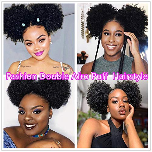 2 piezas Black Drawstring Afro Puff Hair Bun Sintético Kinky Curly Ponytails Wrap Updo Extensiones de cabello Clip en postizos de cola de caballo para mujeres negras