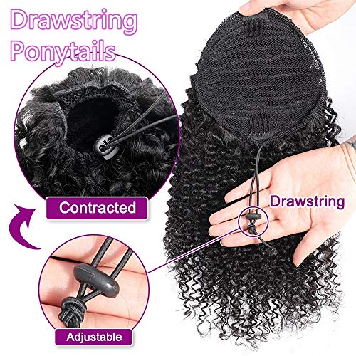 2 piezas Black Drawstring Afro Puff Hair Bun Sintético Kinky Curly Ponytails Wrap Updo Extensiones de cabello Clip en postizos de cola de caballo para mujeres negras