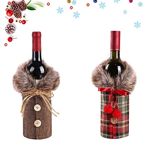 2 Piezas Bolsas Botellas Vino Navideñas,Decoración Cubierta Botella Vino,Suéter Botella Vino Navidad,Bolsas de Vino Tinto para Vestir,Ideal para Navideñas la Decoración del Partido Mesa de Cena (A)