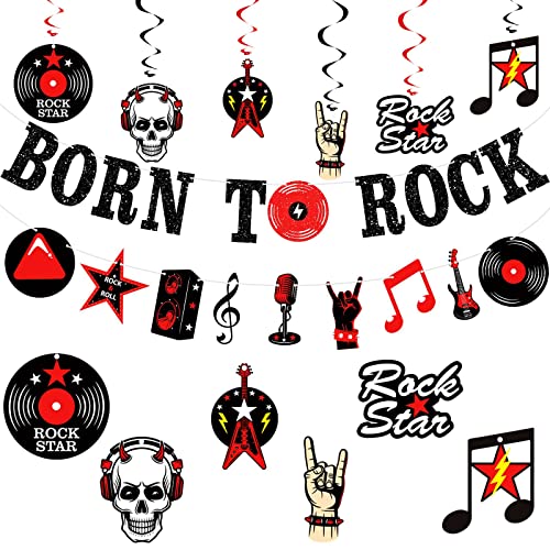 26 Decoraciones de Rock And Roll Decoración de Cumpleaños de Rock Decoración de Fiesta de Born To Rock Decoración de Fiesta con Tema de Rock Decoración de Remolino Colgante de Estrella Rock