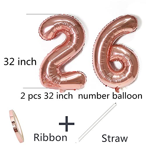 26 globos con el número 26, globos para 26 cumpleaños para mujeres, globos de 26 años, decoración de cumpleaños, guirnalda de cumpleaños + banderines, globos con números de 32 pulgadas