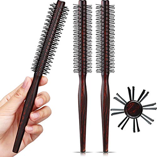 3 Cepillos Redondos Pequeños para Cabello Corto, Cepillo de Pelo de Peinado de 1 Pulgada para Cabello Pixie, Cerda de Nylon Rodillo de Frente para Flequillo, Cabello Fino, Rizado