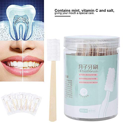 30 Unids Mini Cepillo de dientes desechable No se necesita pasta de dientes Cuidado oral suave y portátil para niños, Envejecido, Maternidad, Viaje(menta)