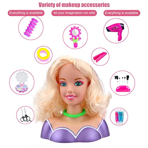 36 Piezas De Maquillaje para Niña, Juego De Simulación, Maquillaje, Peluquería, Muñeca, Juguete para La Cabeza, Juego De rol para Niños, Juguete para La Cabeza, Regalo con Secador De Pelo