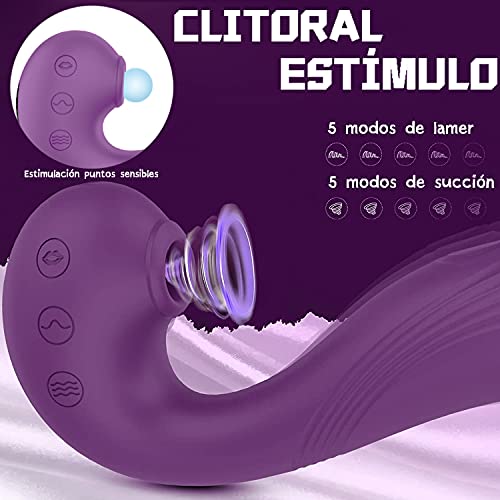 3in1Silicona Masajeador Portátil,Con10 Modos de Vibración y 5 Modos de Lamer y 5 Rebote Modos Masaje,100% Impermeable,Carga USB magnética (Morada)