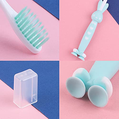 4 cepillos de dientes para niños de conejito de dibujos animados, cepillos de dientes suaves para niños con cepillos de cerdas suaves, se pueden usar para encías sensibles(amarillo,azul,rosa,verde)