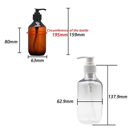 4 Piezas Botellas Vacías con Bomba de Prensa, Botellas de Champú Vacías de 300 ml, para Corporal Acondicionador de Jabón, para La Cocina Casera o El Baño (Marrón / Blanco)