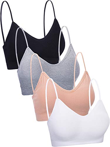 4 Piezas de Sujetador de Camisola de Cuello V Bandeau Bralette sin Costura Sujetador de Dormir con Tirantes para Mujers Chicas (Conjunto de Colores 1, Talla S-M)