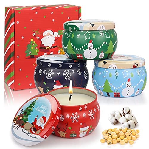 4 Piezas Velas Aromaticas de Regalo, DIAOCARE Velas Perfumadas de Navidad Juego de Regalo, 100% Cera de Soja Natural, Adecuado para Yoga Femenino, Muy Adecuado Como Regalo para Otros en Navidad