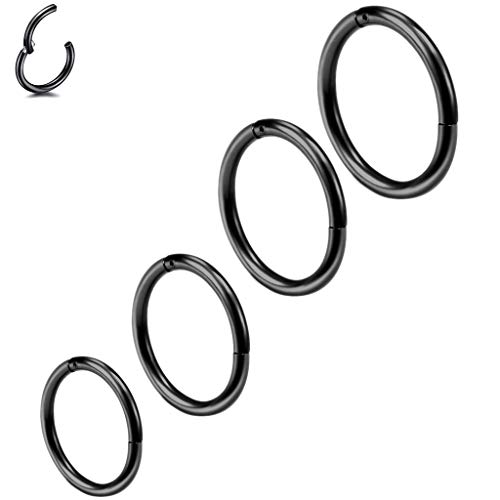 4 unidades 6/8/10/12 mm 16G Acero Inoxidable Nariz Aros Negro Mujer Hombre Clicker Ring Set Oído Labio Piercing Piercing Piercing de nariz Piercing de Labio Piercing de aro para Hombres Mujeres