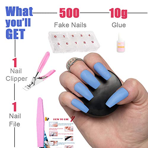 500 piezas de uñas postizas naturales, uñas postizas, estilo acrílico francés, uñas artificiales artificiales con cortador de uñas, lima y pegamento para mujeres y niñas