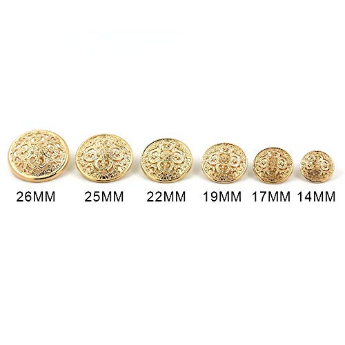 5Pcs Botón de metal para ropa Botones decorativos de oro Botones tallados huecos redondos Costura Scrapbooking Manualidades DIY Blazer Sweaters, astilla, 19 mm