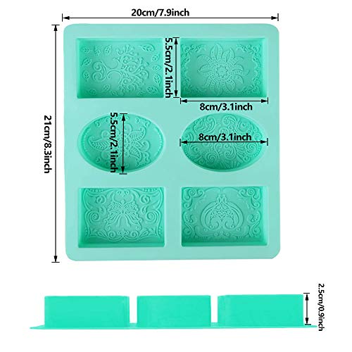 6 Cavidades Moldes de Silicona, Forma de Jabón Rectangular y Ovalada, Moldes para Jabones Artesanales para Hacer Barra de Jabón, Resina, Chocolate, Velas de Jabón y Gelatina Marrón (Verde)