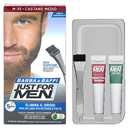 6 x Just For Men Barba y bigote Color permanente con pincel sin amoniaco castaño medio M-35 2 x 14 ml gel colorante