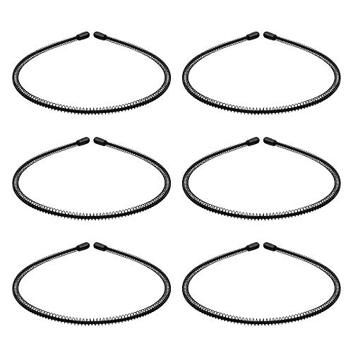 6Pcs Diadema de Metal, Diadema Peinado Hombre, Diadema Ondulada de Primavera, Diadema de Metal Ondulado, Diadema de Unisex para Deporte(Negra)