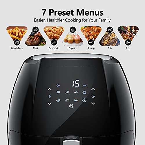 7L Freidora sin Aceite, 1800W Freidora de Aire Pantalla LED Táctil, Air Fryer con Función Mantener Caliente 7 Programas Preestablecido, Temperatura y tiempo Ajustable, Sin BPA ni PFOA