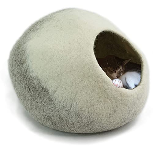 8-Natur® Cueva para gatos con certificado TÜV, 100% lana justa, ecológica y sin sustancias nocivas, casa para gatos con cojín interior lavable, cama para gatos mullida o cueva para perros pequeños