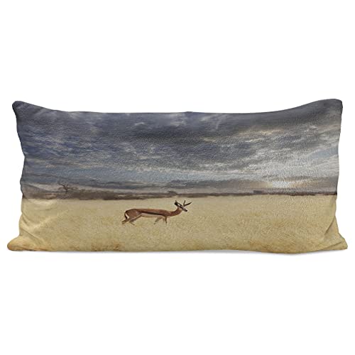 945 Funda De Cojín Savannah, Antílope con Temática De Desierto En Prado Amarillo con Estampado De Imagen De Naturaleza Tranquila Fundas De Almohada Novedad Oficina Fundas para Cojines 45X45Cm