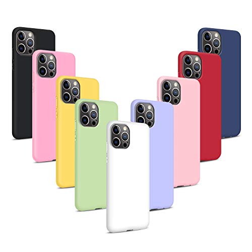 9X Funda para iPhone 12 Pro MAX 6.7", Carcasas Flexible Suave TPU Silicona Ultra Delgado Protección Caso(Rojo + Rosa Claro + Púrpura + Amarillo + Rosa Oscuro + Verde + Negro + Azul Oscuro)