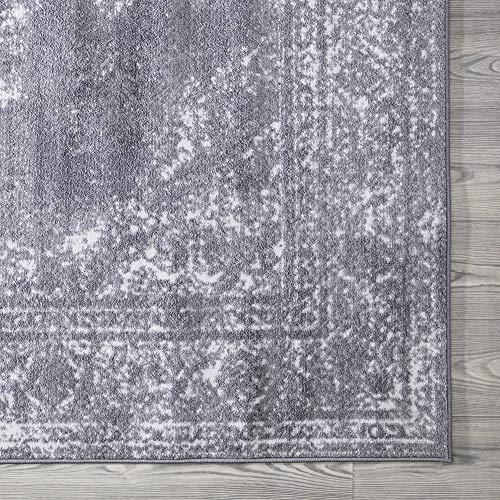 A2Z Rug |Alfombra de Salón Gris Moderna Rectangular|tamaño: 120x170 CM| Blanco Gris Obscuro Crema|para Suelo Estudio Sótano Cocina|De Diseño Geometrico con medallón y Flores con Pelo Corto