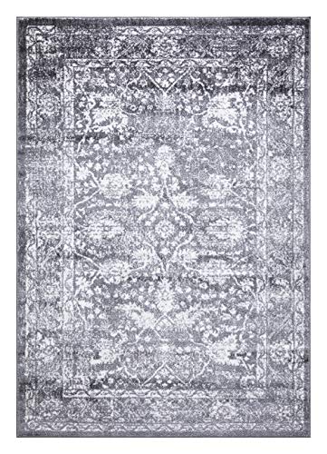 A2Z Rug |Alfombra de Salón Gris Moderna Rectangular|tamaño: 120x170 CM| Blanco Gris Obscuro|para Suelo Estudio Sótano Cocina|De Diseño Geometrico con Flores con Pelo Corto