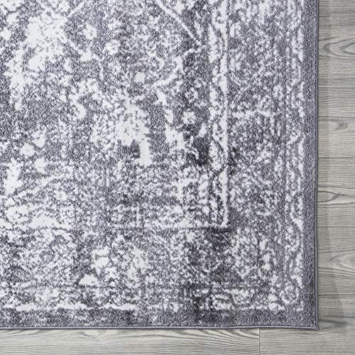 A2Z Rug |Alfombra de Salón Gris Moderna Rectangular|tamaño: 120x170 CM| Blanco Gris Obscuro|para Suelo Estudio Sótano Cocina|De Diseño Geometrico con Flores con Pelo Corto