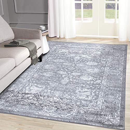 A2Z Rug |Alfombra de Salón Gris Moderna Rectangular|tamaño: 120x170 CM| Blanco Gris Obscuro|para Suelo Estudio Sótano Cocina|De Diseño Geometrico con Flores con Pelo Corto