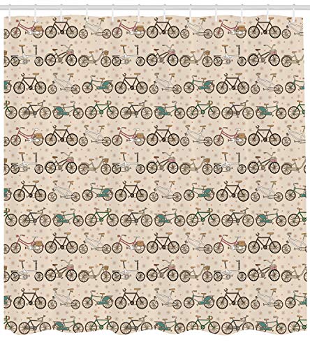 ABAKUHAUS Bicicleta Cortina de Baño, Modelo Retro Fun Ride, Material Resistente al Agua Durable Estampa Digital, 175 x 200 cm, Multicolor