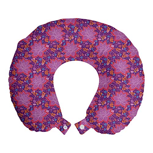 ABAKUHAUS Floral Cojín de Viaje para Soporte de Cuello, Moderna Narciso Flores, Cómoda y Práctica Funda Removible Lavable, 30x30 cm, púrpura Multicolor