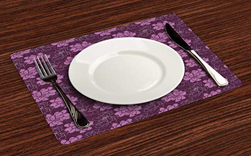 ABAKUHAUS Primavera Salvamantel Set de 4 Unidades, Patrón Botanical Petal, Material Lavable Estampado Decoración de Mesa Cocina, Rose secada y Ciruela