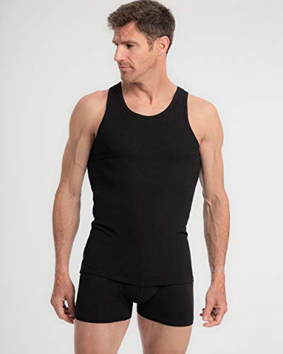 Abanderado Camiseta Sport de Tirantes Suavidad Real algodón Peinado, Negro (Negro 002), Large (Tamaño del Fabricante:L/52) para Hombre