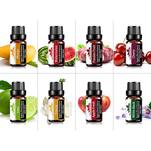 Aceites esenciales orgánicos para difusor aceite fragancia 8x10ml Aceite esenciale Juego afrutados Puro Aceite aromaterapia para piel -mango,sandía,maracuyá,cereza,lima,fresia,manzana,almizcle blanco