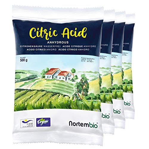 Ácido Cítrico 2 kg (4x500g), Calidad Premium, Polvo Anhidro, Natural, 100% Puro, NortemBio para producción ecológica. Producto CE.