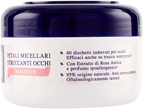 Acqua alle Rose, Discos desmaquillantes impregnados con agua micelar para ojos, toallitas desmaquillantes para ojos, eliminan suavemente incluso el maquillaje resistente al agua, 3 unidades