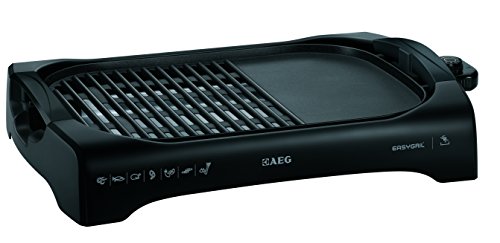 AEG TG340 Grill Eléctrica, 5 Niveles de Temperatura hasta 230ºC, Superficie Mixta Plancha y Parrilla, Extralarga, Antiadherente, Apta Lavavajillas, Bandeja Antigoteo, 2.2 W, Cerámica, Negro