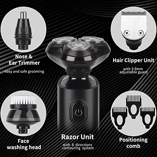 Afeitadora eléctrica,afeitadora impermeable para hombres, recortadora de precisión, afeitadora rotativa, cepillo de limpieza facial, recortador de barba 4 en 1