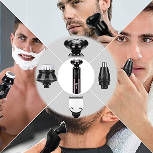 Afeitadora eléctrica,afeitadora impermeable para hombres, recortadora de precisión, afeitadora rotativa, cepillo de limpieza facial, recortador de barba 4 en 1