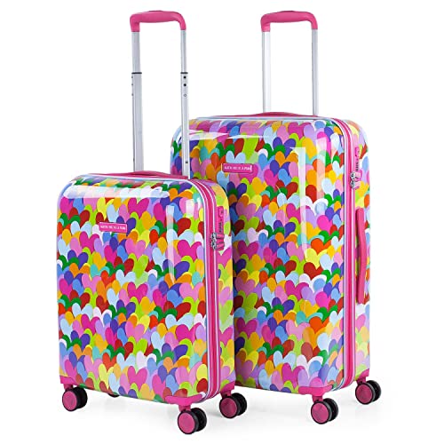 AGATHA RUIZ DE LA PRADA - Juego de Maletas de Viaje Rígidas 4 Ruedas Trolley Policarbonato Estampado. Cómodas y Ligeras. Mediana y Pequeña 55x40x20. Calidad Diseño y Marca 131100, Color Fucsia