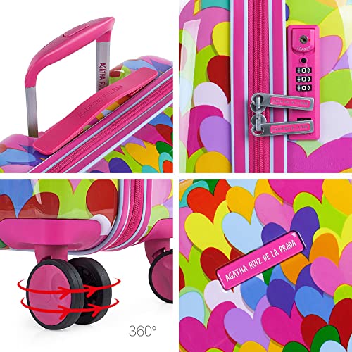 AGATHA RUIZ DE LA PRADA - Juego de Maletas de Viaje Rígidas 4 Ruedas Trolley Policarbonato Estampado. Cómodas y Ligeras. Mediana y Pequeña 55x40x20. Calidad Diseño y Marca 131100, Color Fucsia