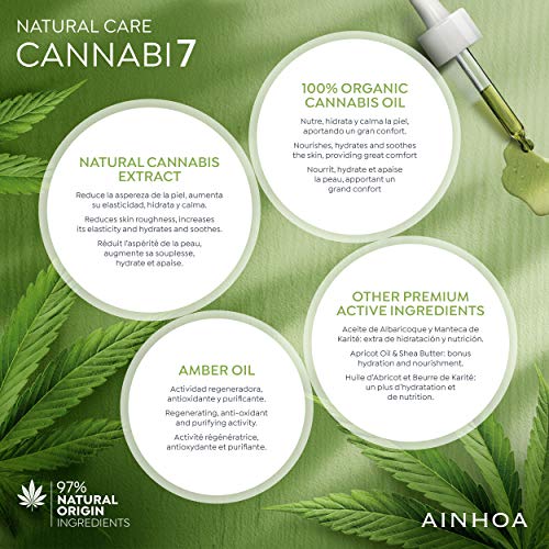 AINHOA Cosmetics – CANNABI7 Crema Rica 7 Beneficios con Aceite de Cannabis 50 ml - Tratamiento facial Piel Seca con Cáñamo – Cosmética Natural y Vegana Mujer/Hombre - Día/Noche - Calidad Profesional