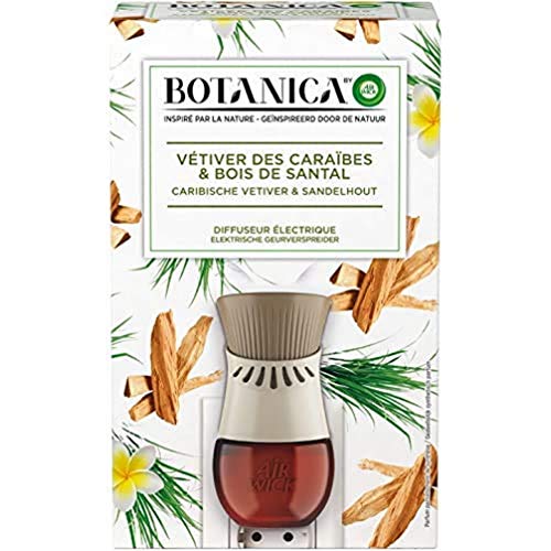 Air Wick Botanica Désodorisant Maison Diffuseur Electrique + 1 Recharge d'Huile Essentielle de Vétiver/Bois de Santal 19 ml