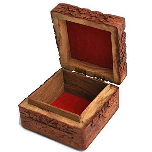 Ajuny Caja de recuerdos de madera tallada a mano, ideal como regalo para hombres y mujeres