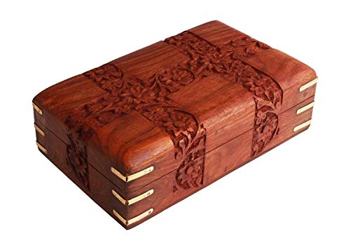 Ajuny - Joyero de madera tallado a mano, organizador de recuerdos y objetos pequeños, hecho a mano, elemento decorativo ideal como regalo