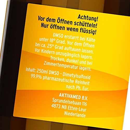 ¡AKTIVAMED® DMSO 250ml! ¡¡Sólo por poco tiempo!! DMSO 250ml Ph. Eur. Botella de recambio Su marca DMSO DIMISULF en vidrio ámbar protegido de la luz - MADE IN GERMANY