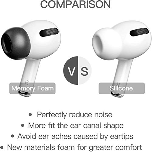 Almohadillas de espuma viscoelástica para auriculares in-ear compatibles con AirPods Pro para evitar caídas, 2 pares (mediano), color negro