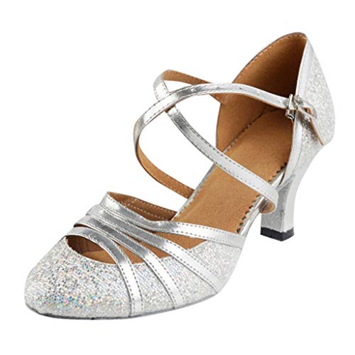 Alueeu Sandalias Mujer Tacon Fiesta Plata Brillante Casuales Zapatillas Hebilla Zapatos Latinos Böhmen Calzado de Danza para Mujeres Bequeme Zapatos Vestir de Fiesta