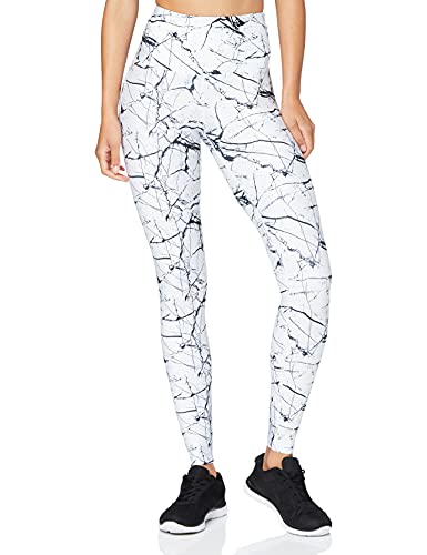 Amazon Brand -AURIQUE Leggings deportivos de talle alto para mujer, Blanco (Marble White Print), 36, Label:XS